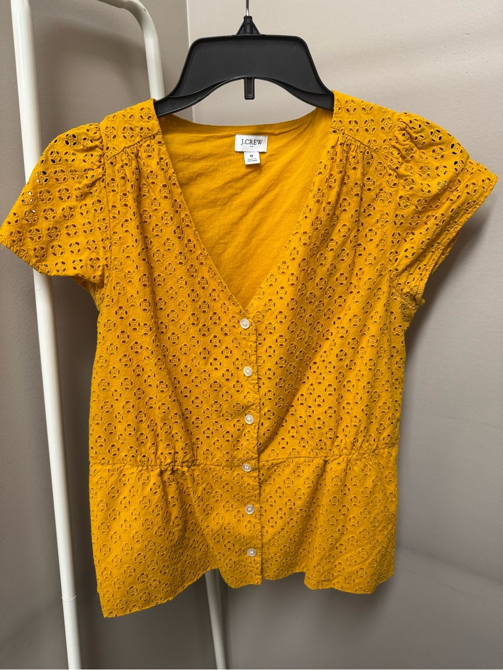 J. Crew Yellow Eyelet V-Neck Button-Front Blouse